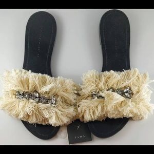 Zara fringe crystal beaded sandals